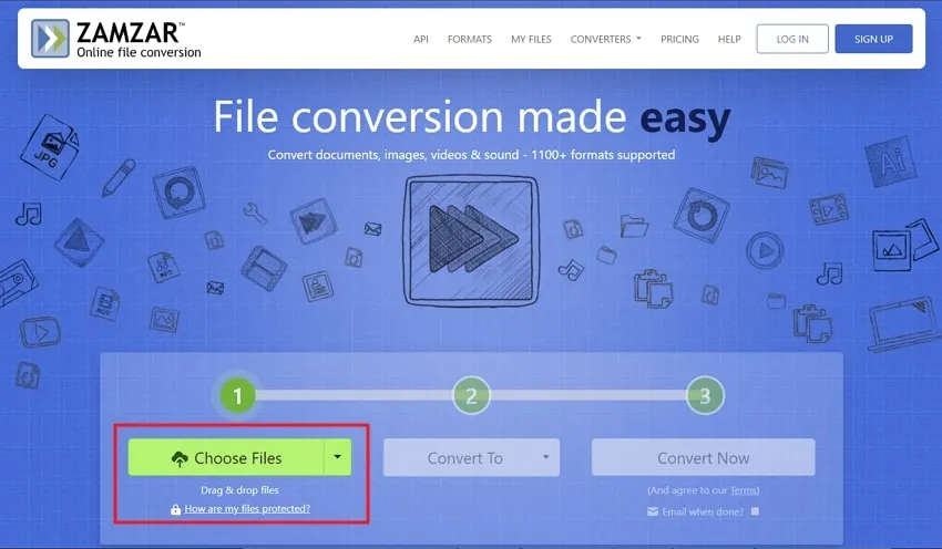 Choose Files in zamzar to convert ppt to word