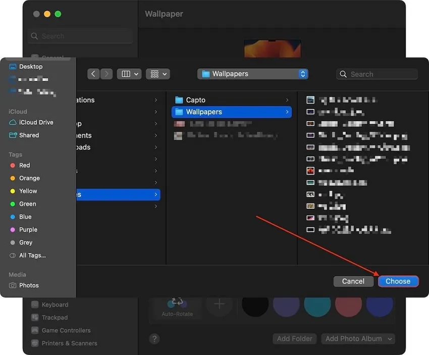 scegli la cartella degli sfondi di macos sonoma
