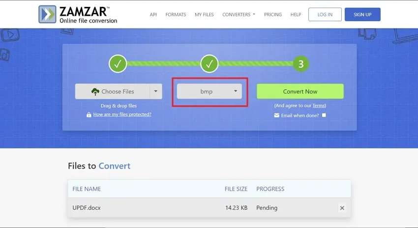 convert doc to bmp online via zamzar