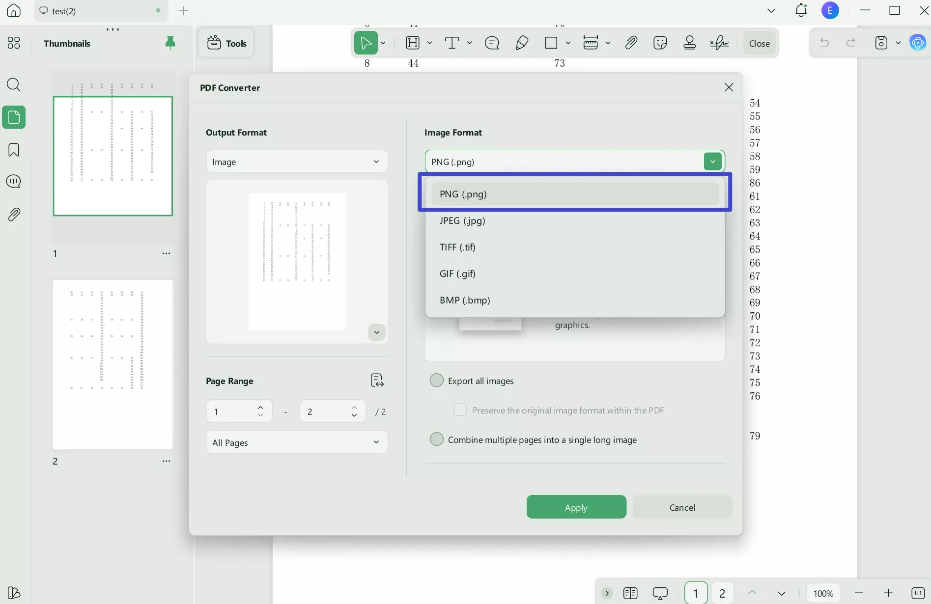Export pdf to png using updf on windows