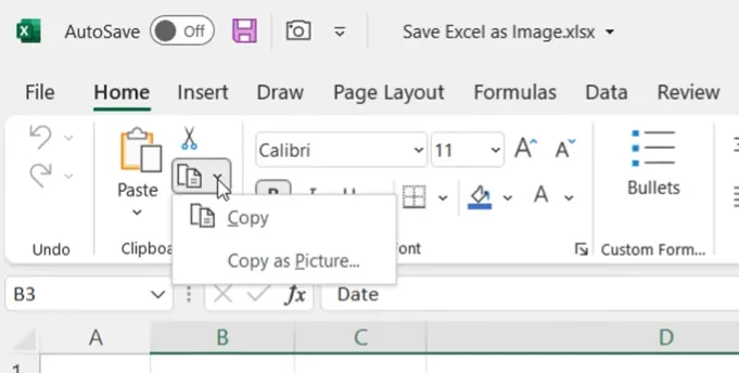 Copiar como imagen en excel