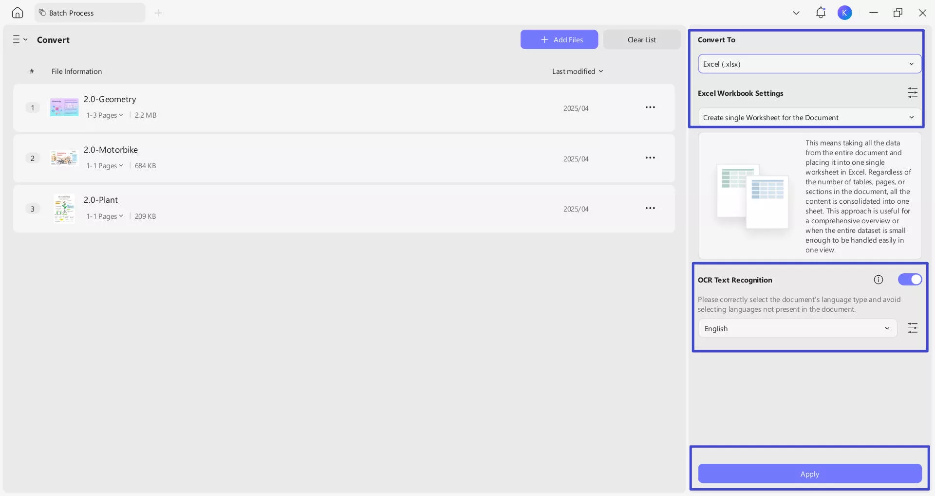 enable ocr in batch process