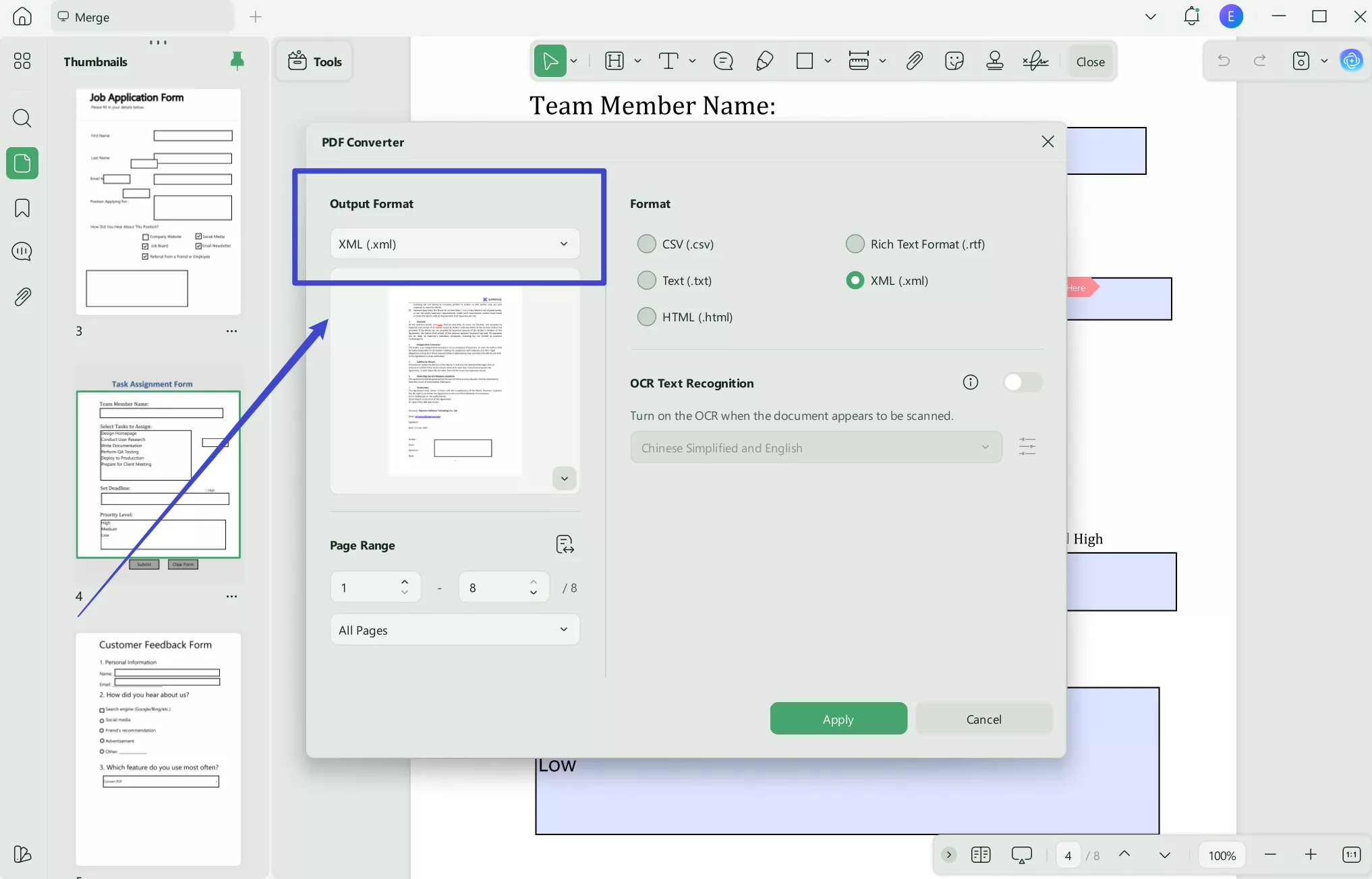 Convert PDF to XML using UPDF