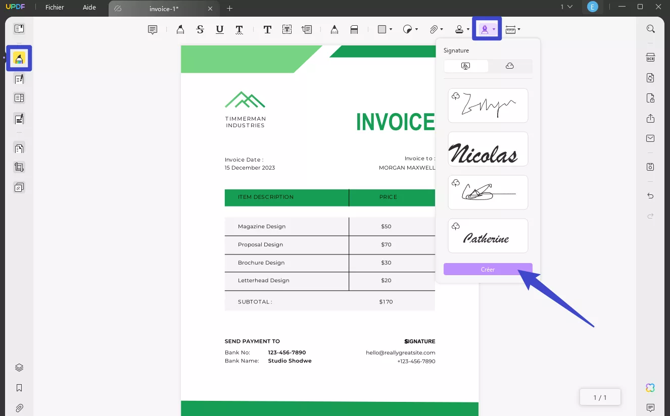 creer signature pdf