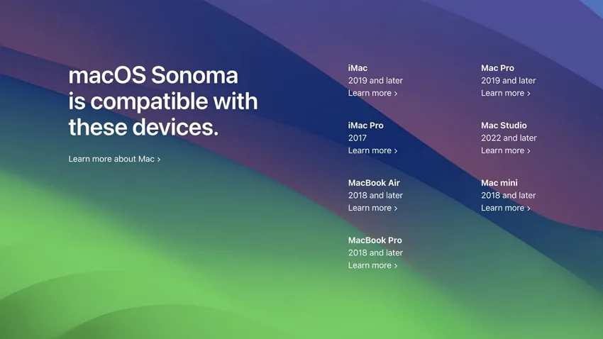 dispositivi compatibili con macos 14 sonoma