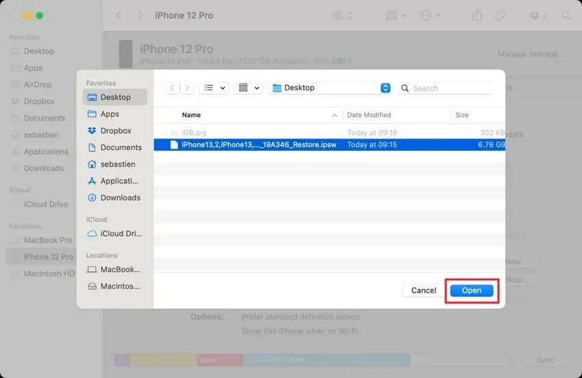open the downloaded ios file