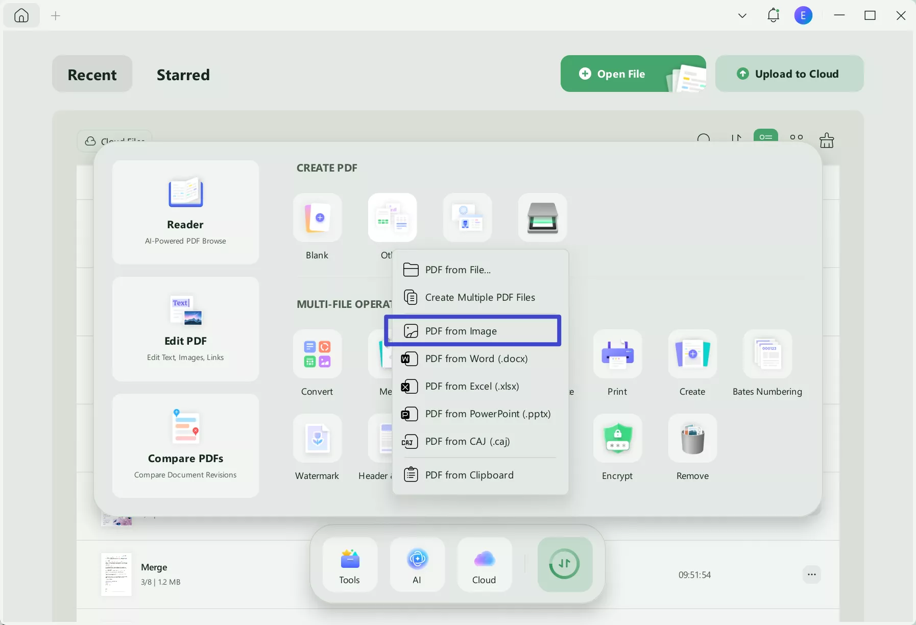 create from image using UPDF to convert JPG to PDF