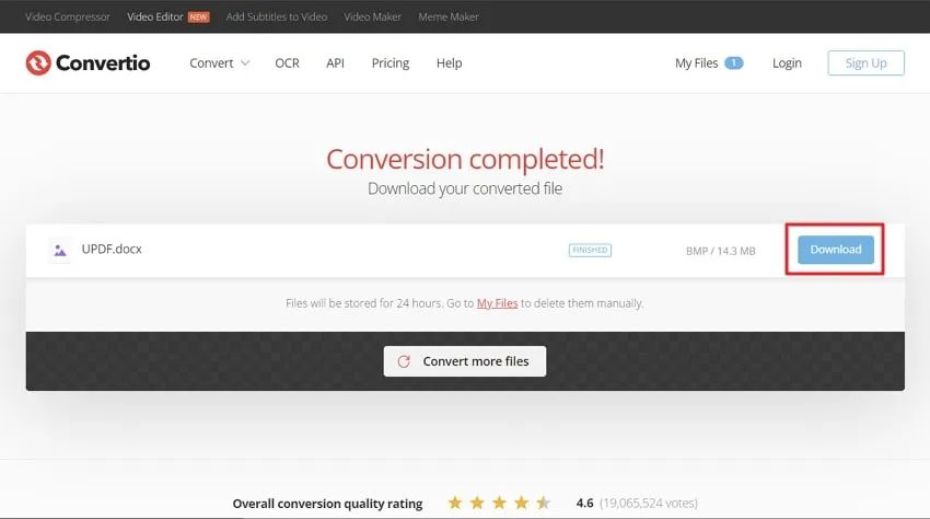 press the download button to download bmp in convertio