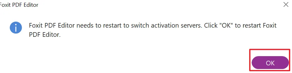 press the "OK” button here to restart Foxit
