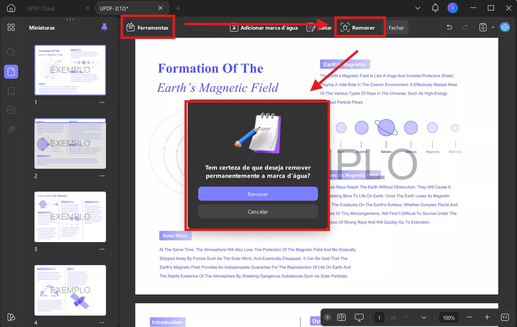 remover marca d'água em pdf com updf