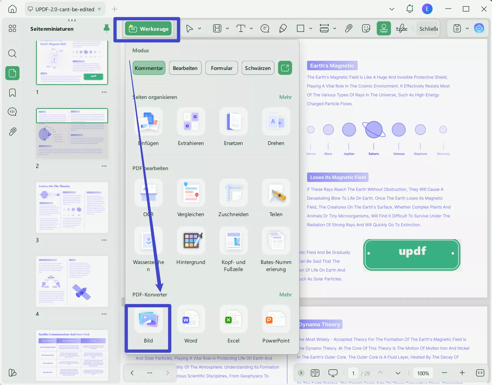 Klicken Sie in den Exportoptionen auf das Bild