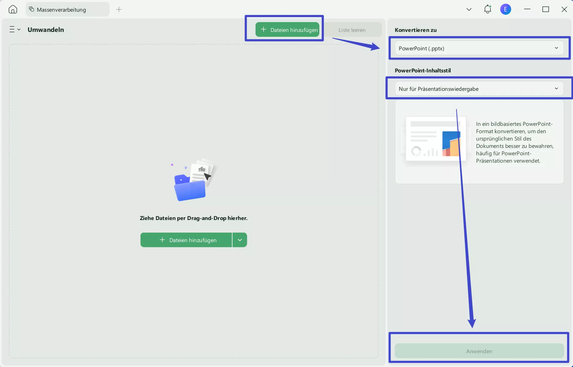 Stapelkonvertierung in PPT-UPDF-Windows für Präsentationen
