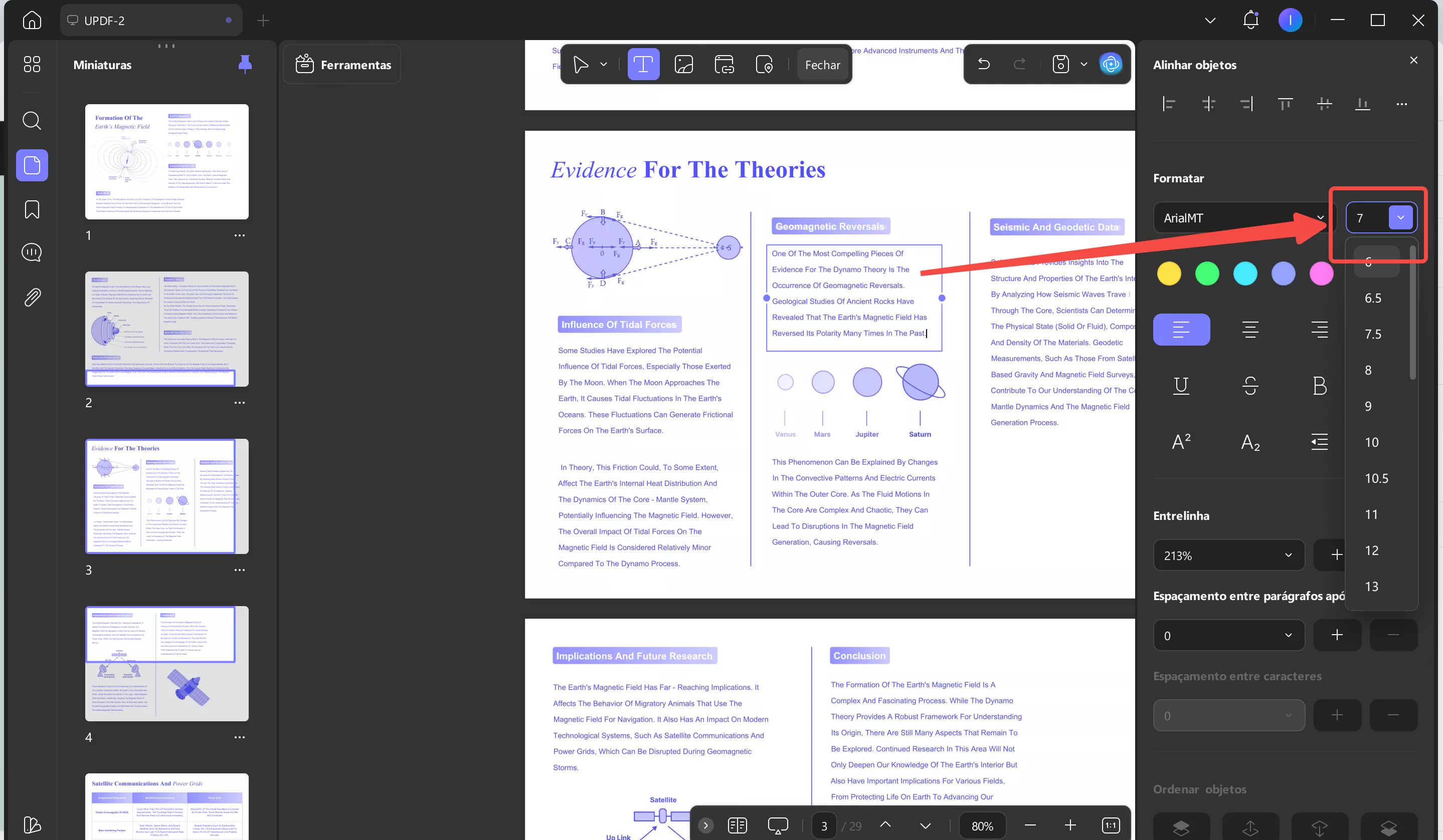 mudar o tamanho da fonte
