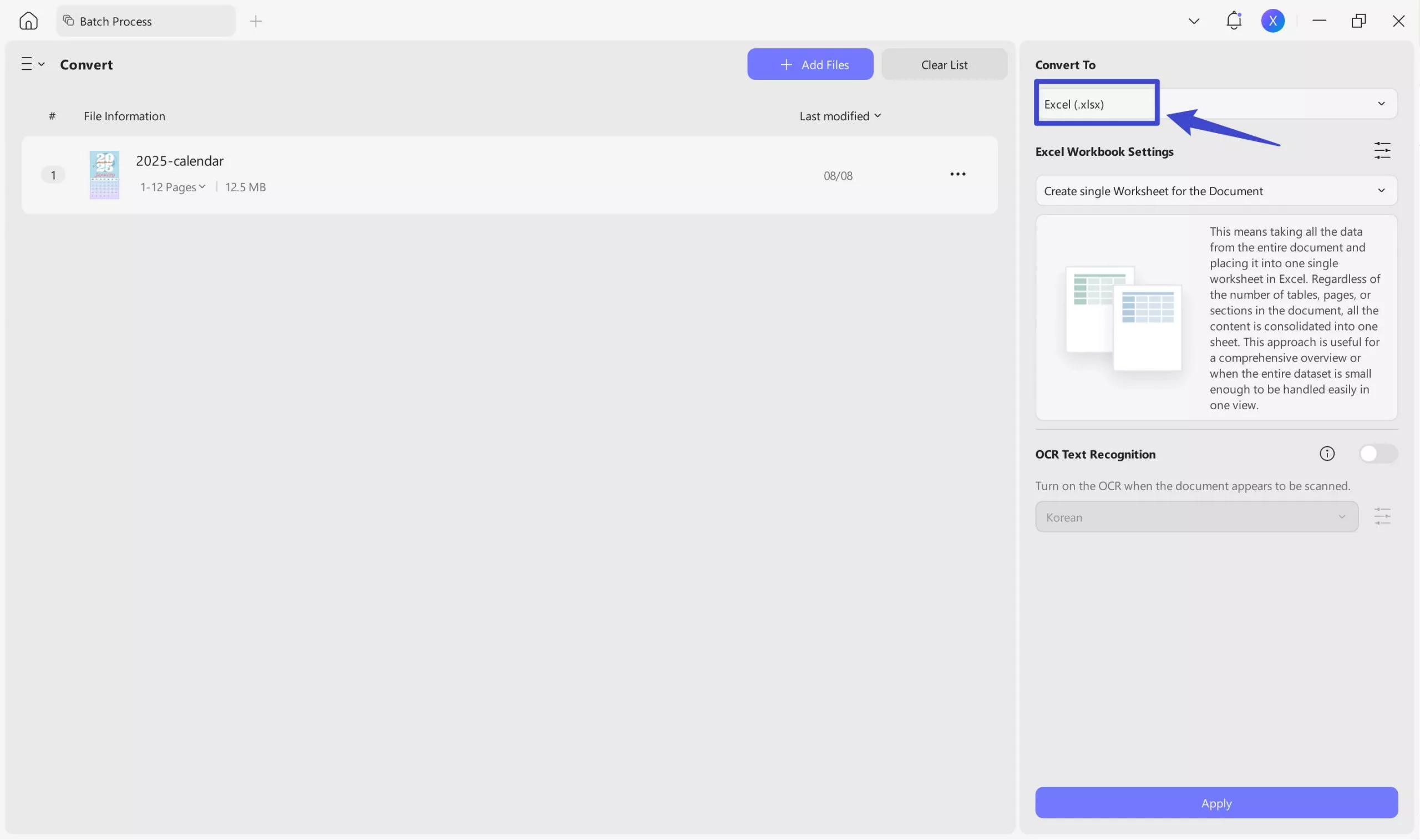 batch convert to excel