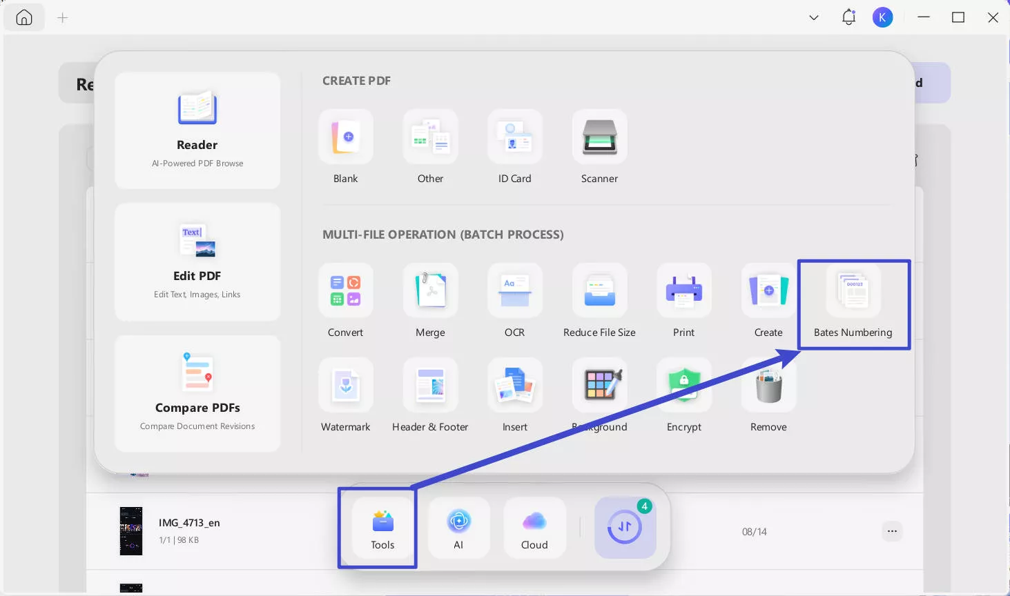 bates numbering with UPDF