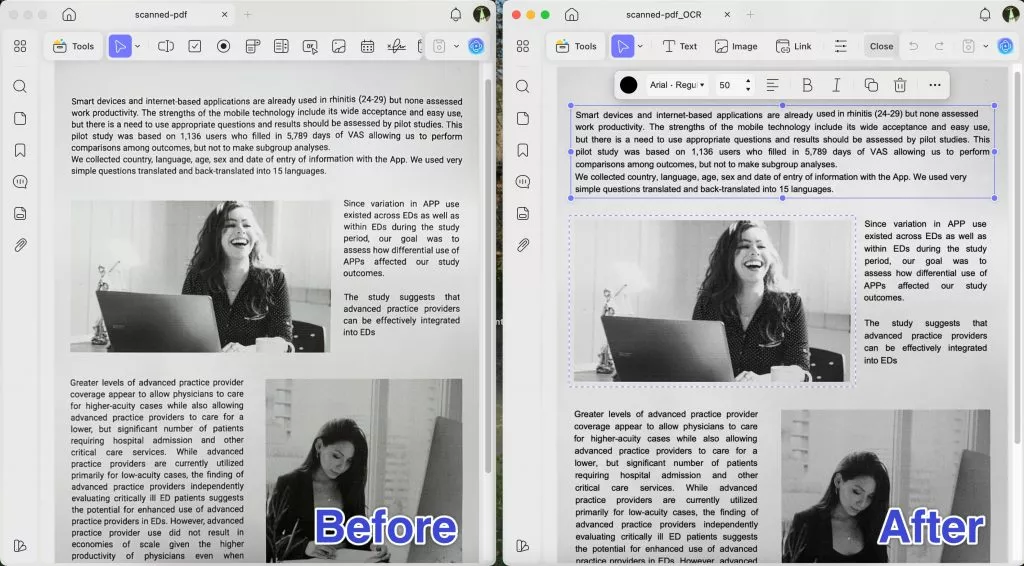before ocr and after ocr updf mac
