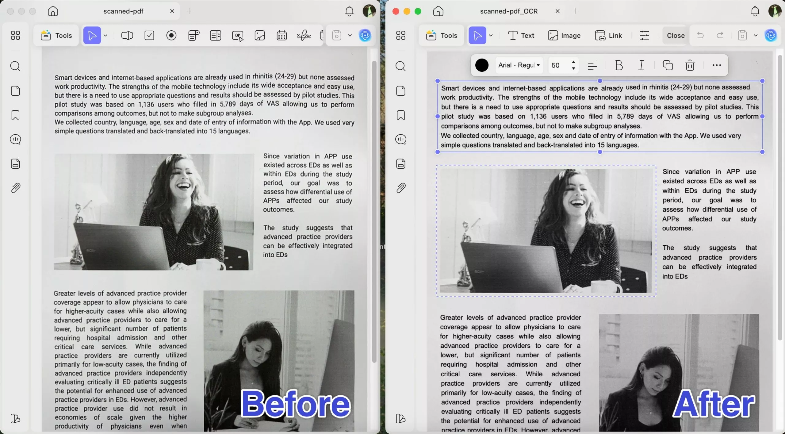before ocr and after ocr updf mac