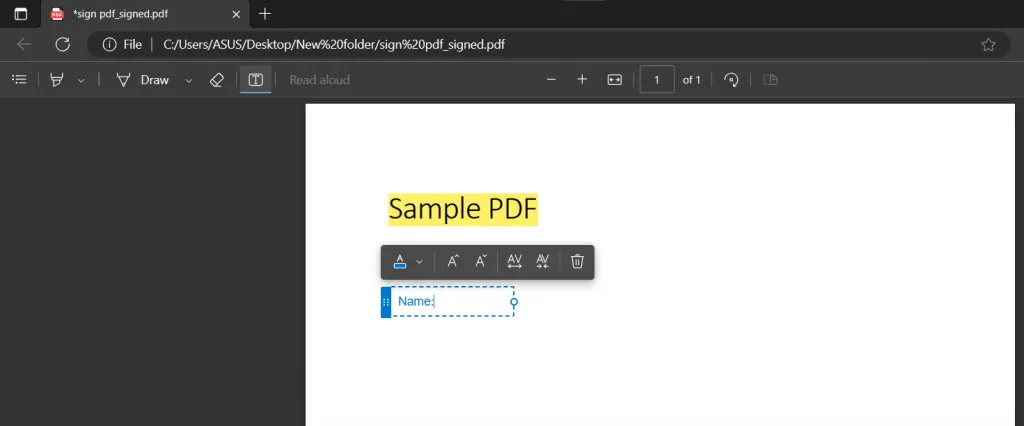 Click add text in Microsoft edge
