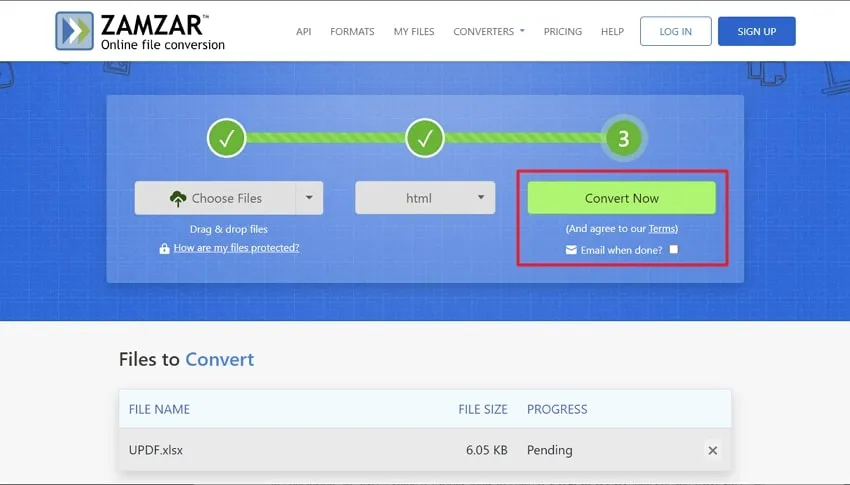 click on convert now button to convert excel to html
