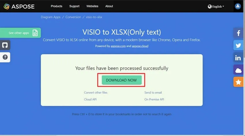 ダウンロードボタンをクリックしAspose で Visio を Excel に変換します。