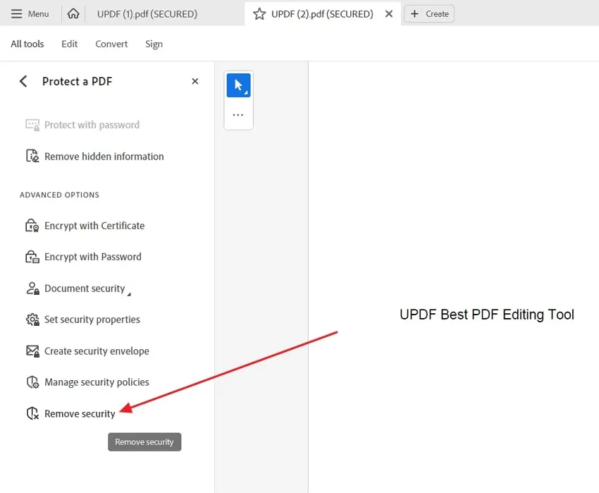 click on remove security option in adobe acrobat