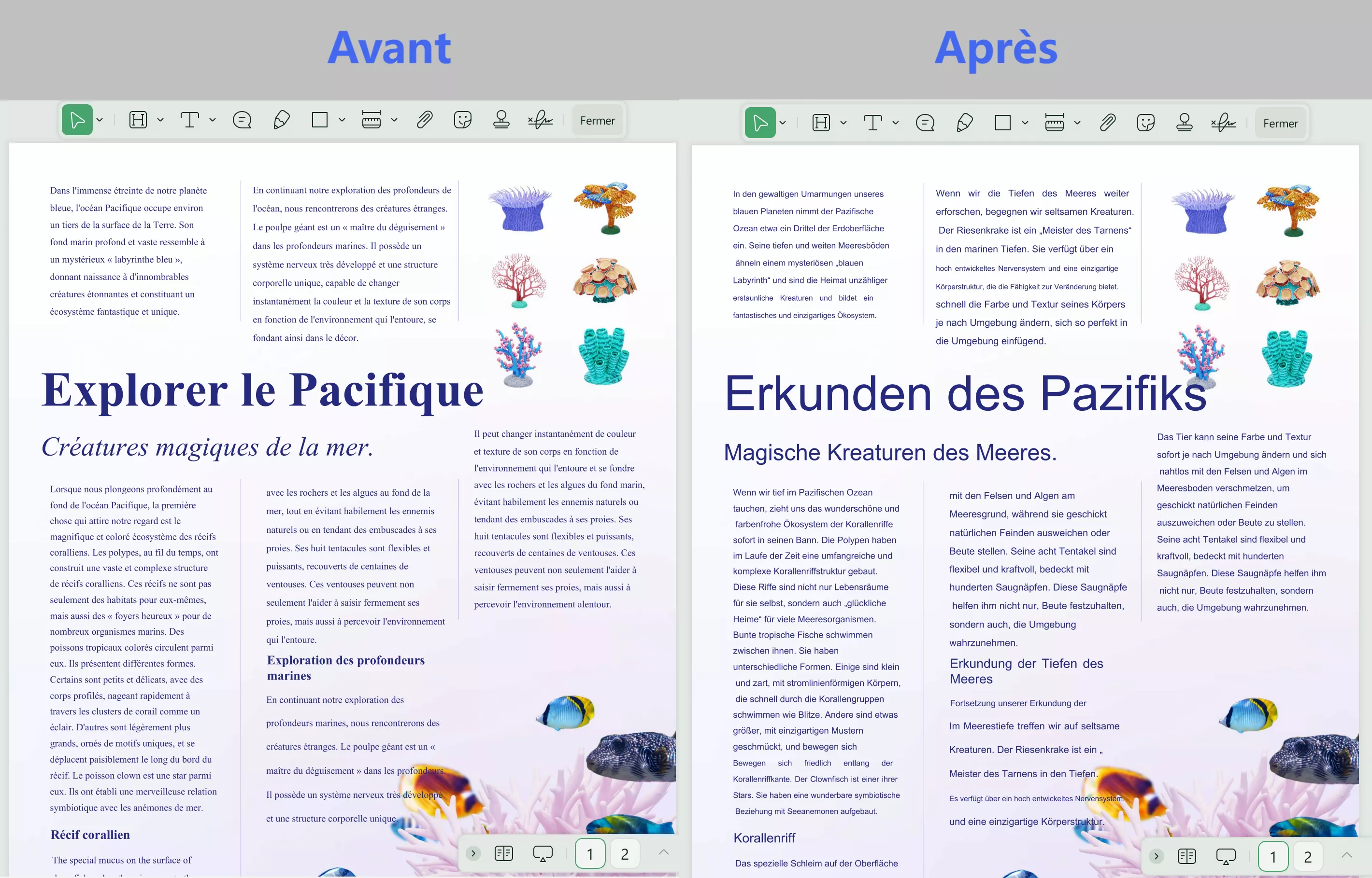 comparaison de la traduction