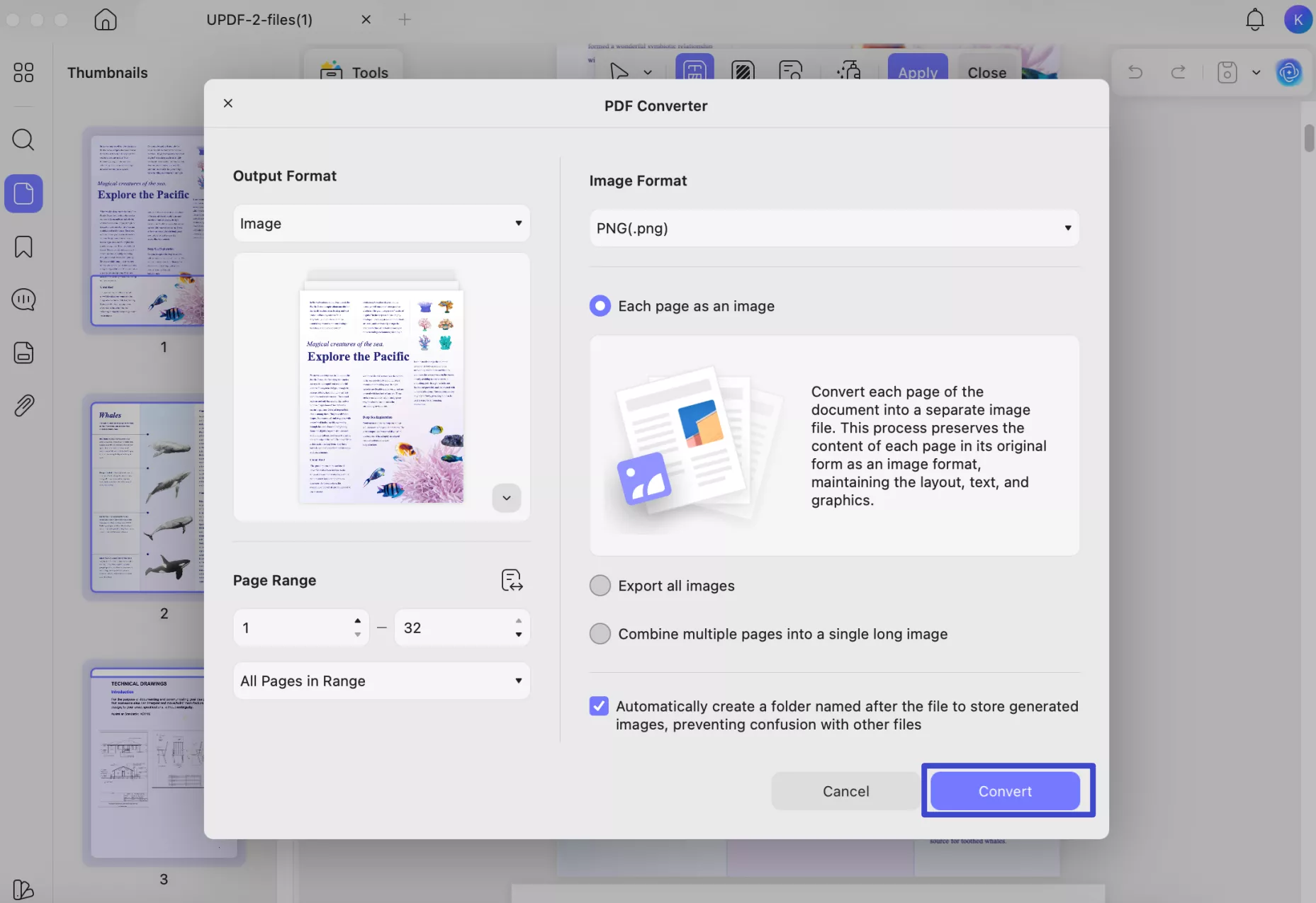 pdf to image mac export button