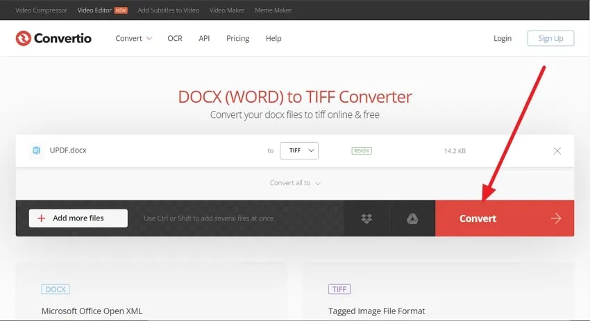 convert option to convert word to tiff in convertio