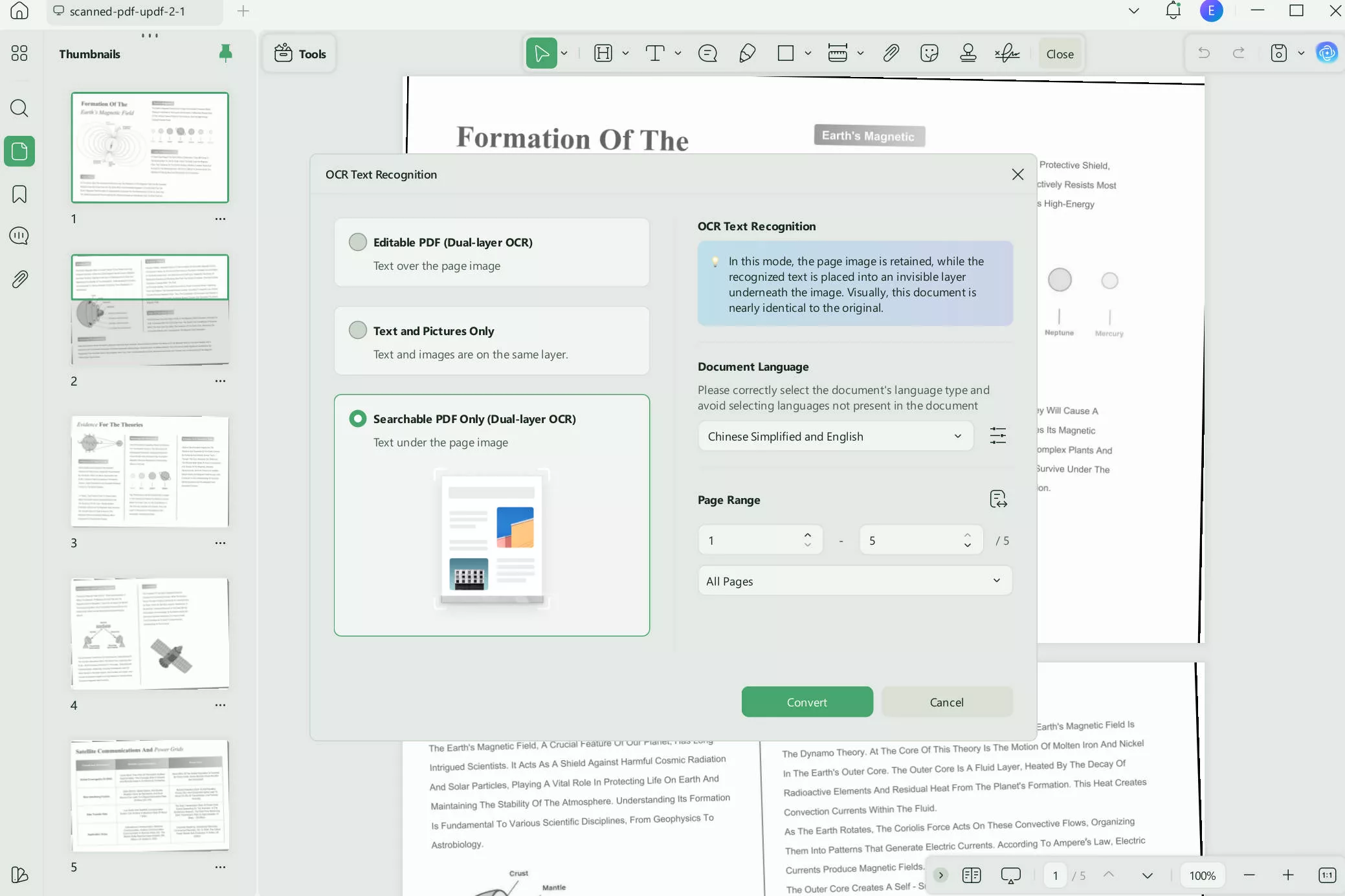 translate scanned PDF