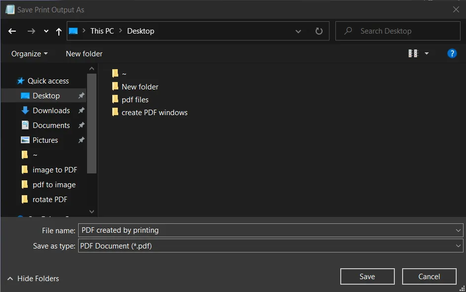 create pdf on windows via printing