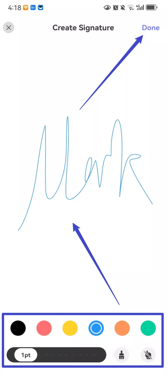 sign on the screen with updf on android