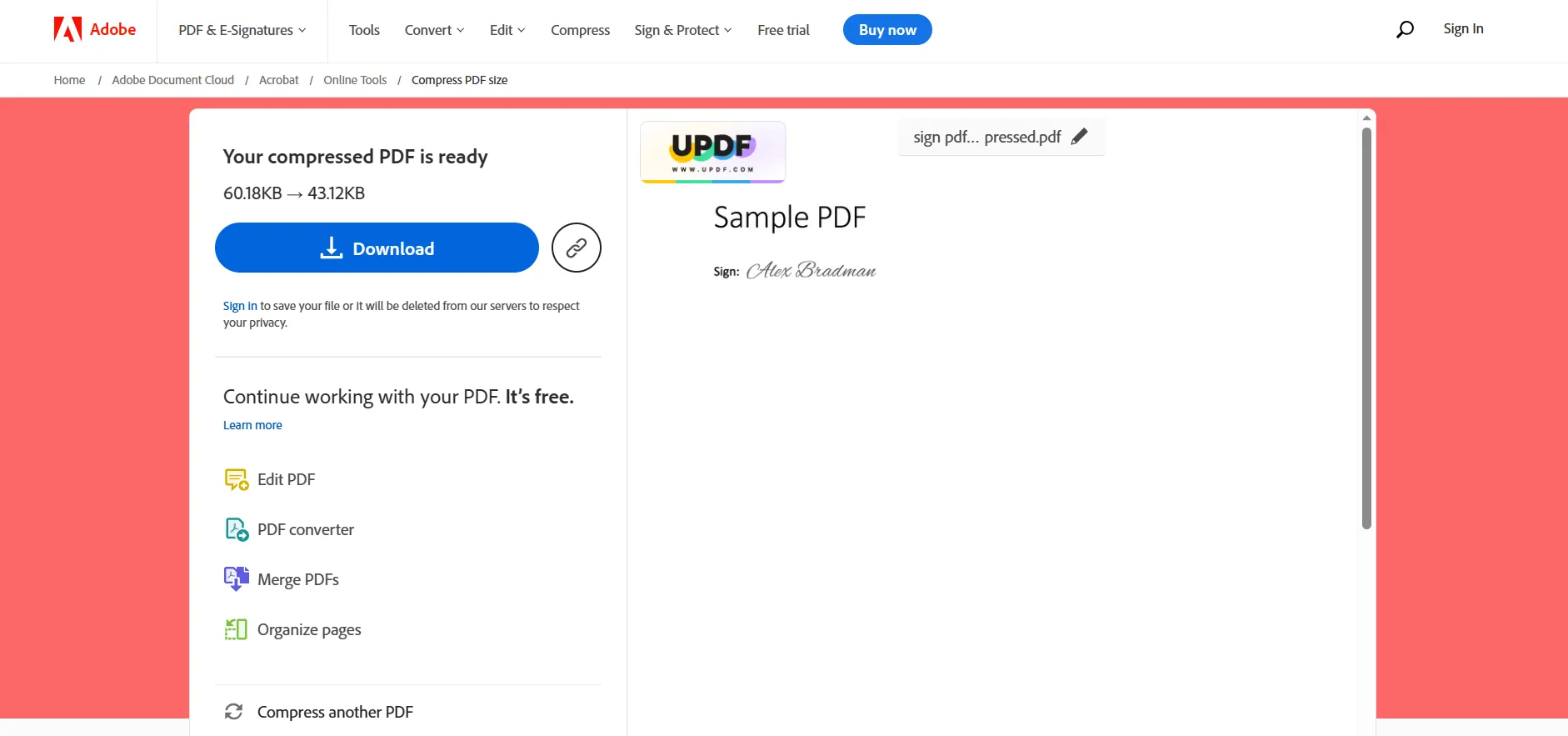 Descargar pdf comprimido en el sitio web de Adobe