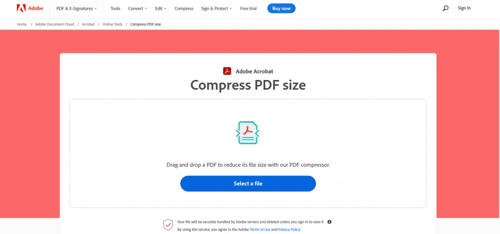 Go to Adobe Acrobat Online PDF Compress Website