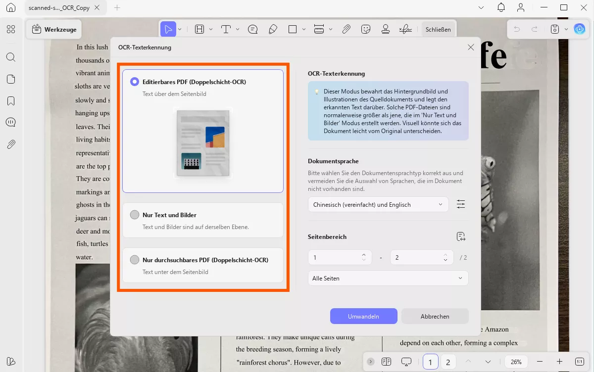 Das gewünschte Modus auswählen