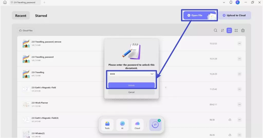 open file with password