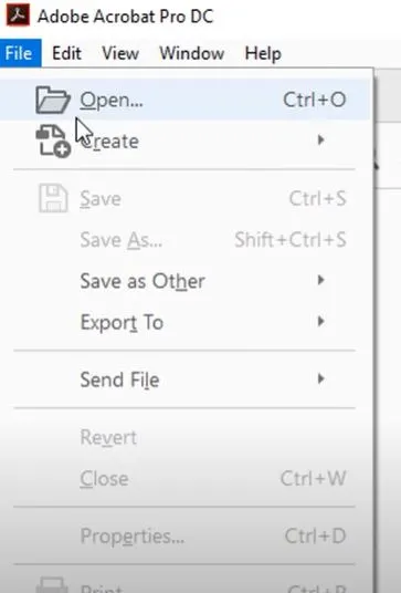 Open option in adobe acrobat