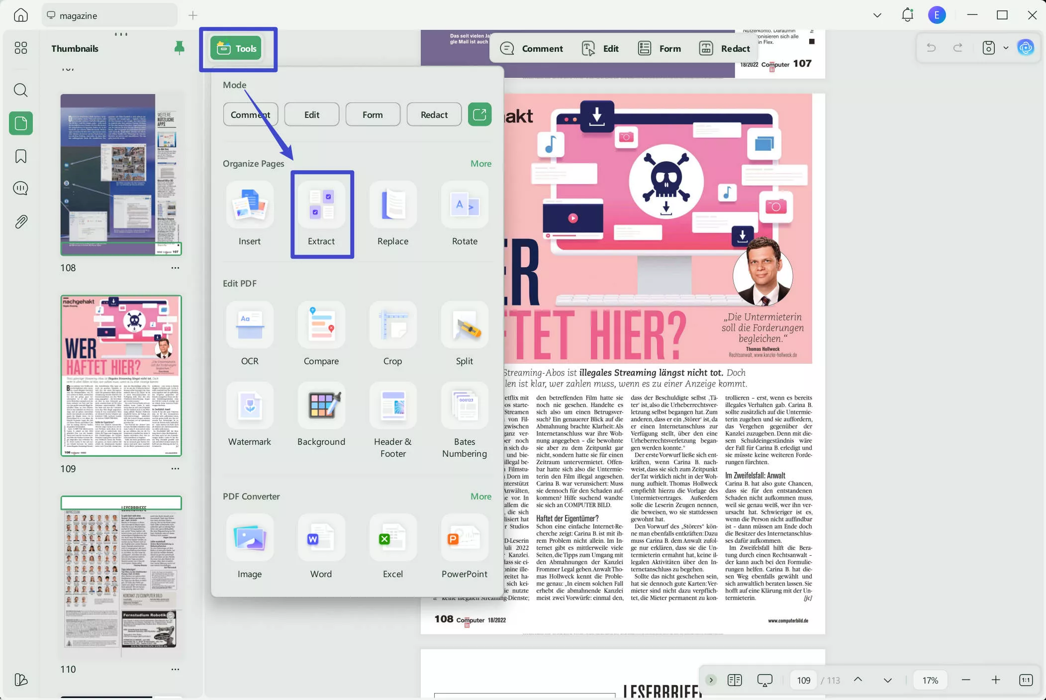 Access the Organize Pages Mode to remove pages from PDF on Windows with UPDF