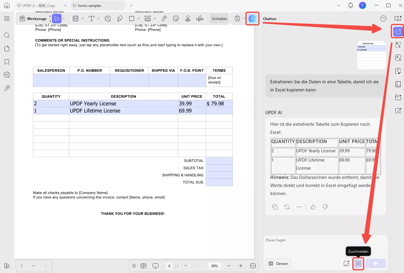 PDF in Excel exportieren mit updf