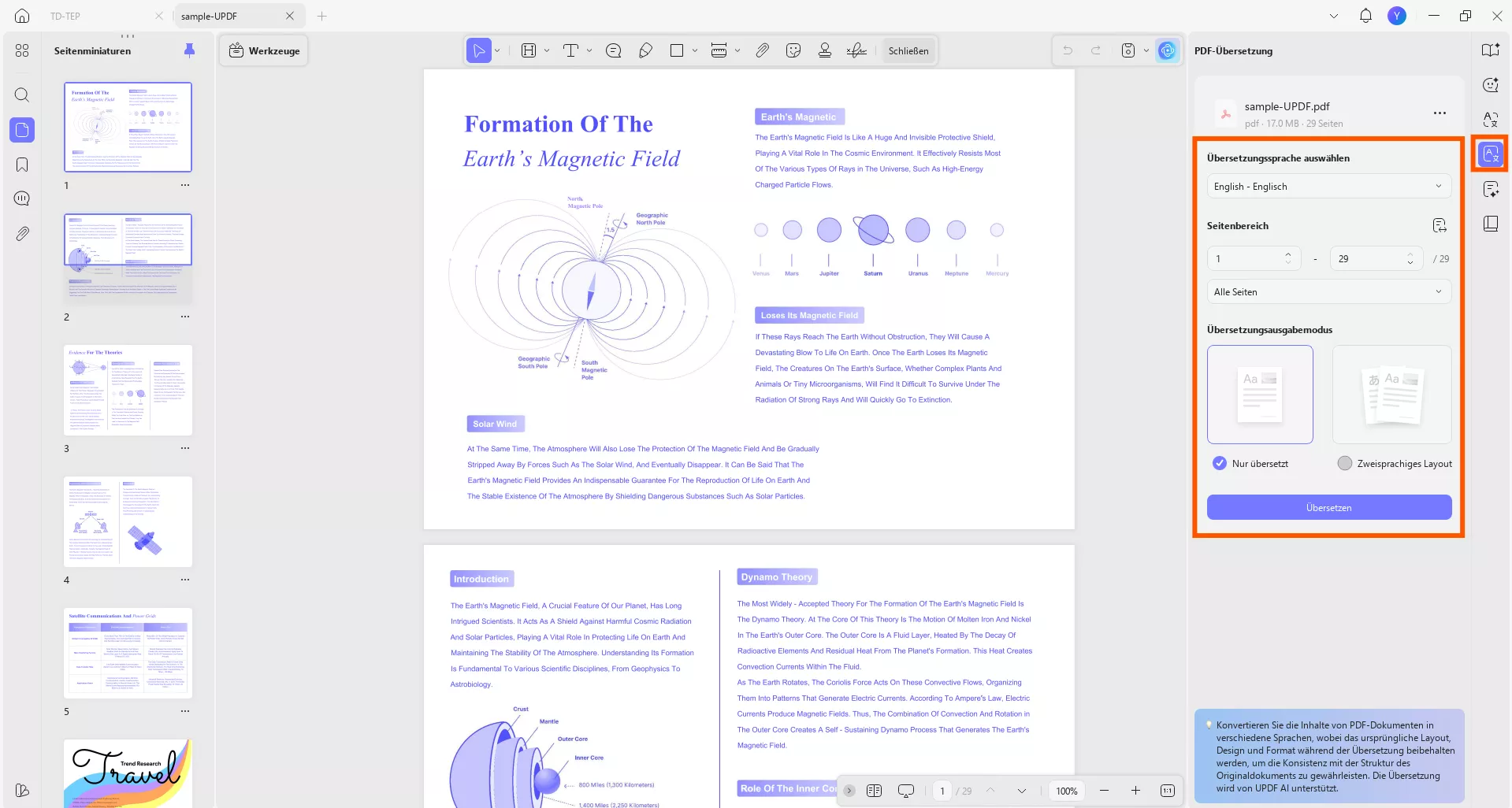 Bestimmte Seiten übersetzen