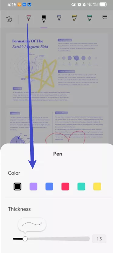 adjust pencil settings in updf for android