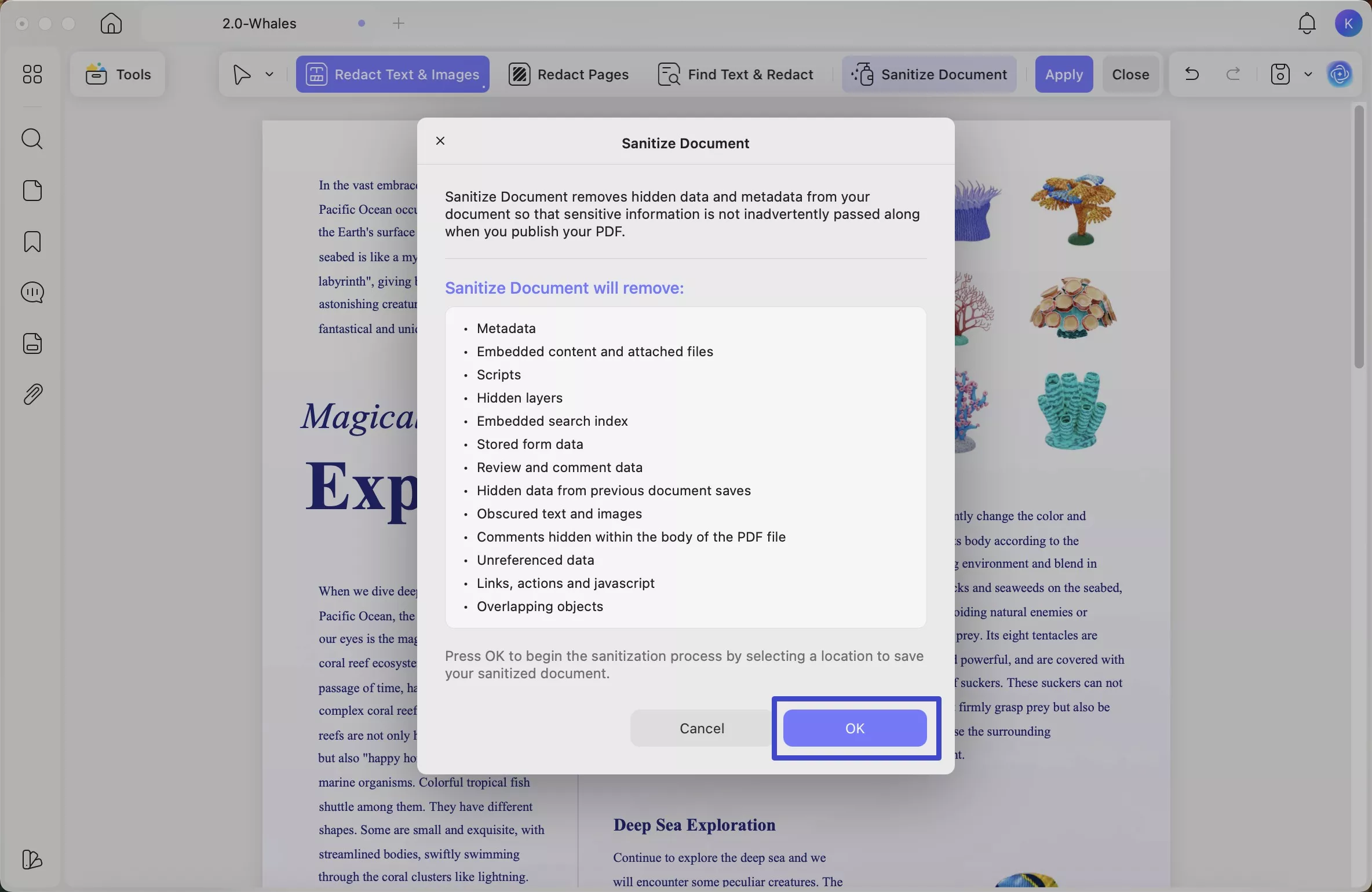 perform sanitize document