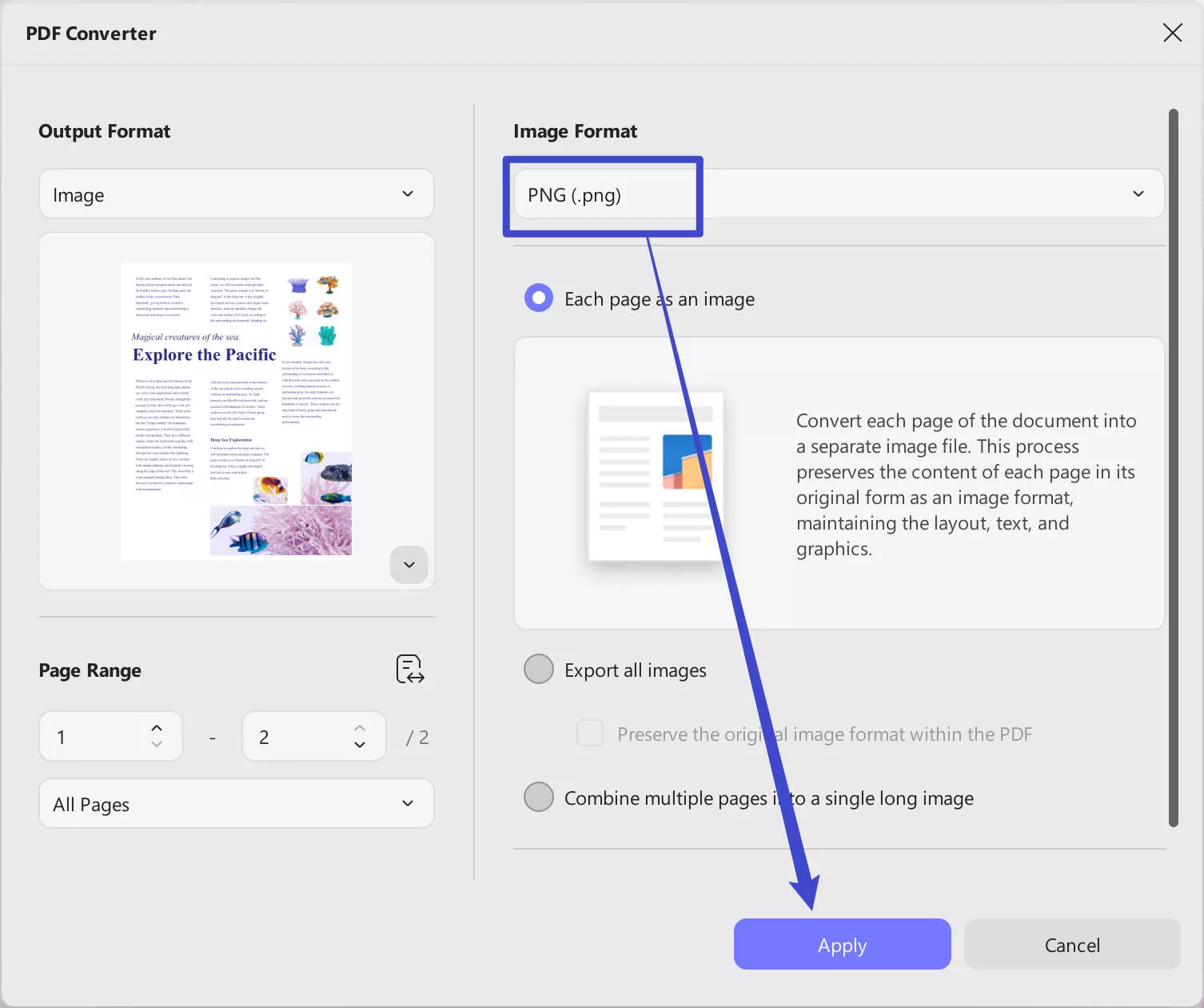 pop up window when convert pdf to image