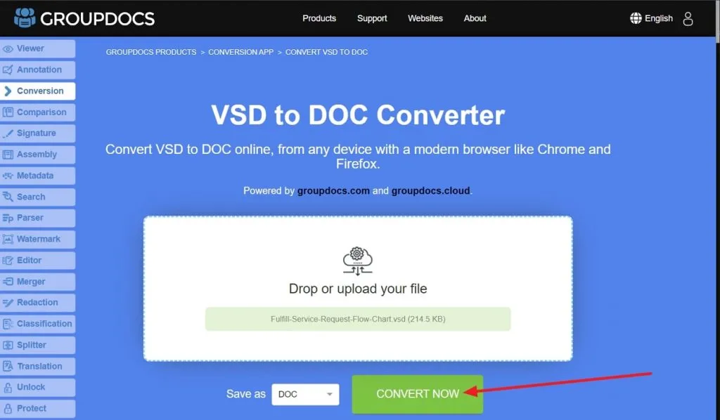 press the convert now button in groupdocs