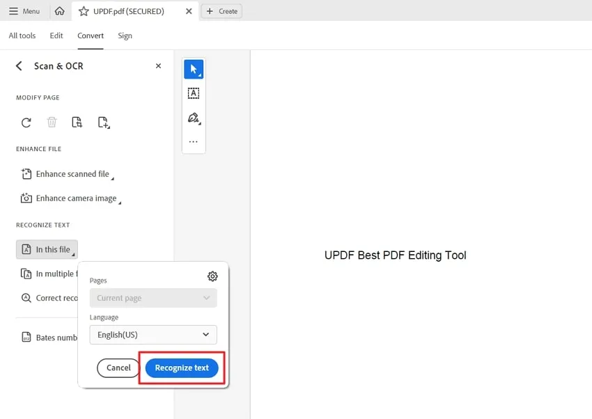 「テクスト認識」ボタン スキャンしたPDFにハイライトする方法