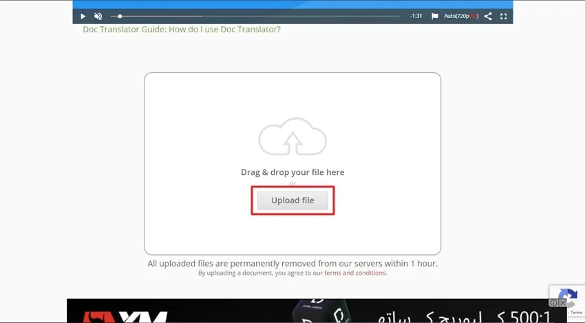 press the upload file button in OnlineDocTranslator