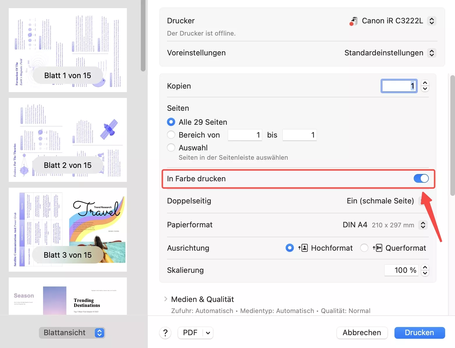 PDF-Dokumente auf Mac in Schwarzweiß drucken