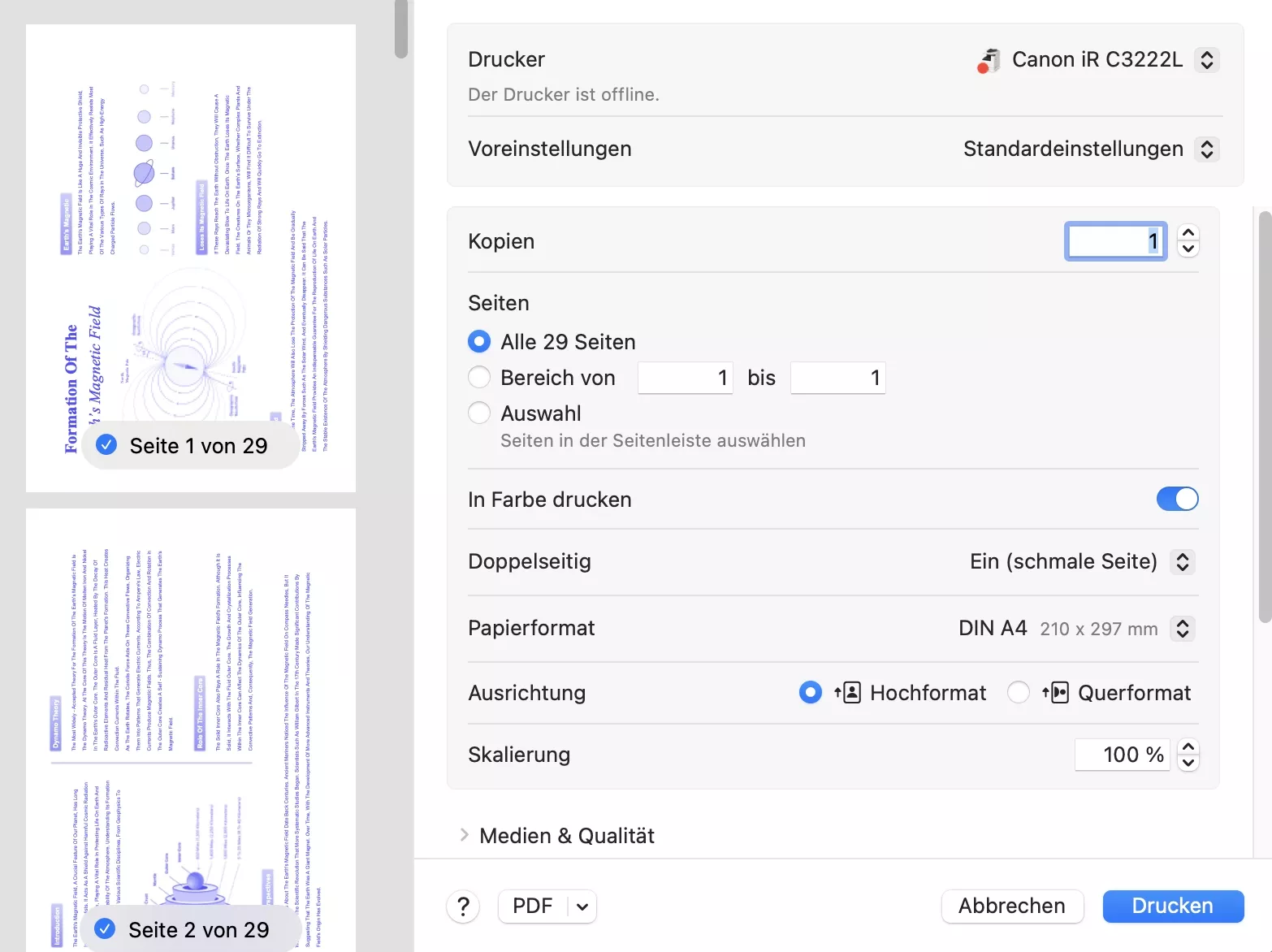 Einstellen der Druckdetails