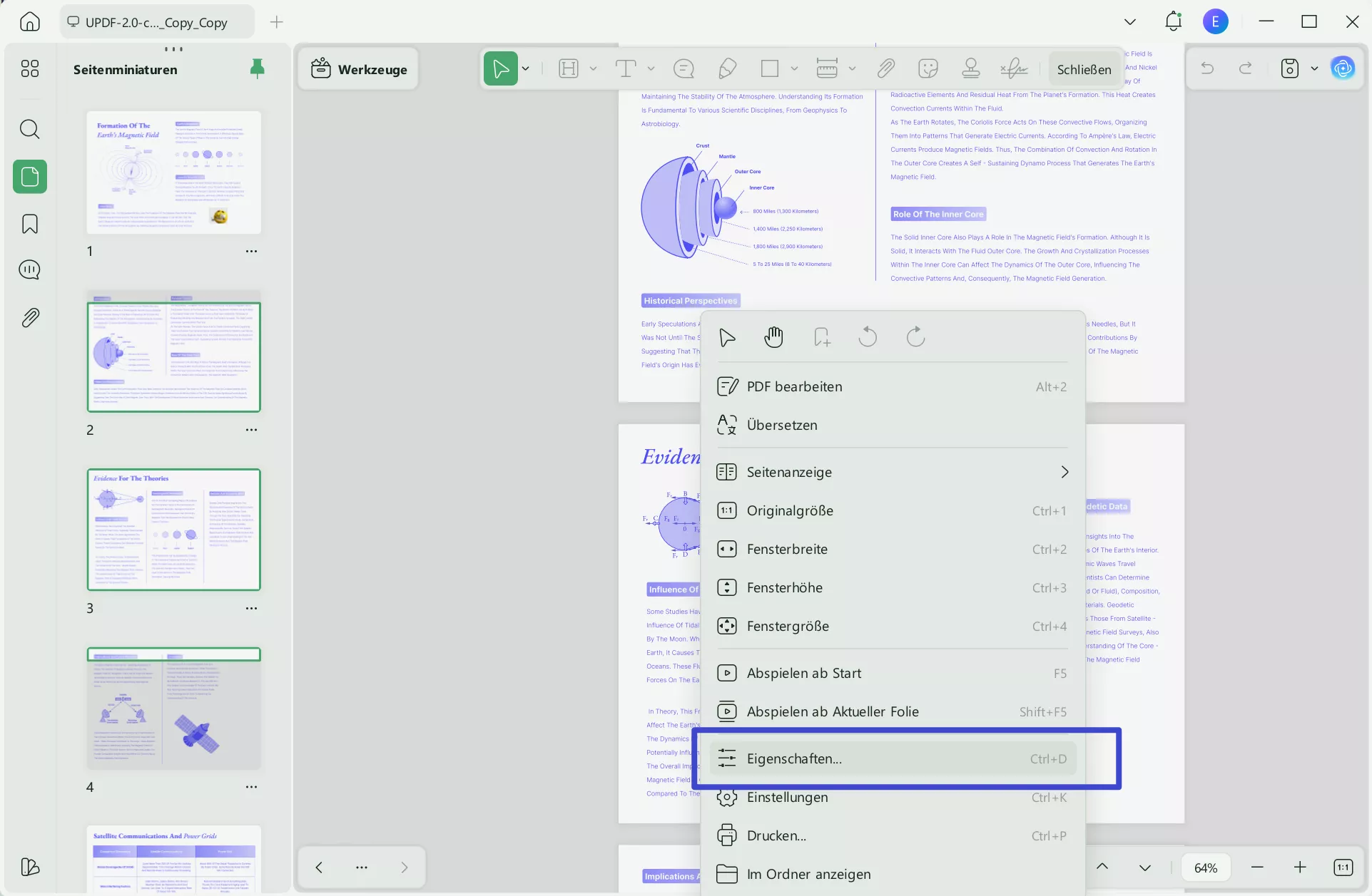 Wählen Sie Eigenschaften für UPDF aus
