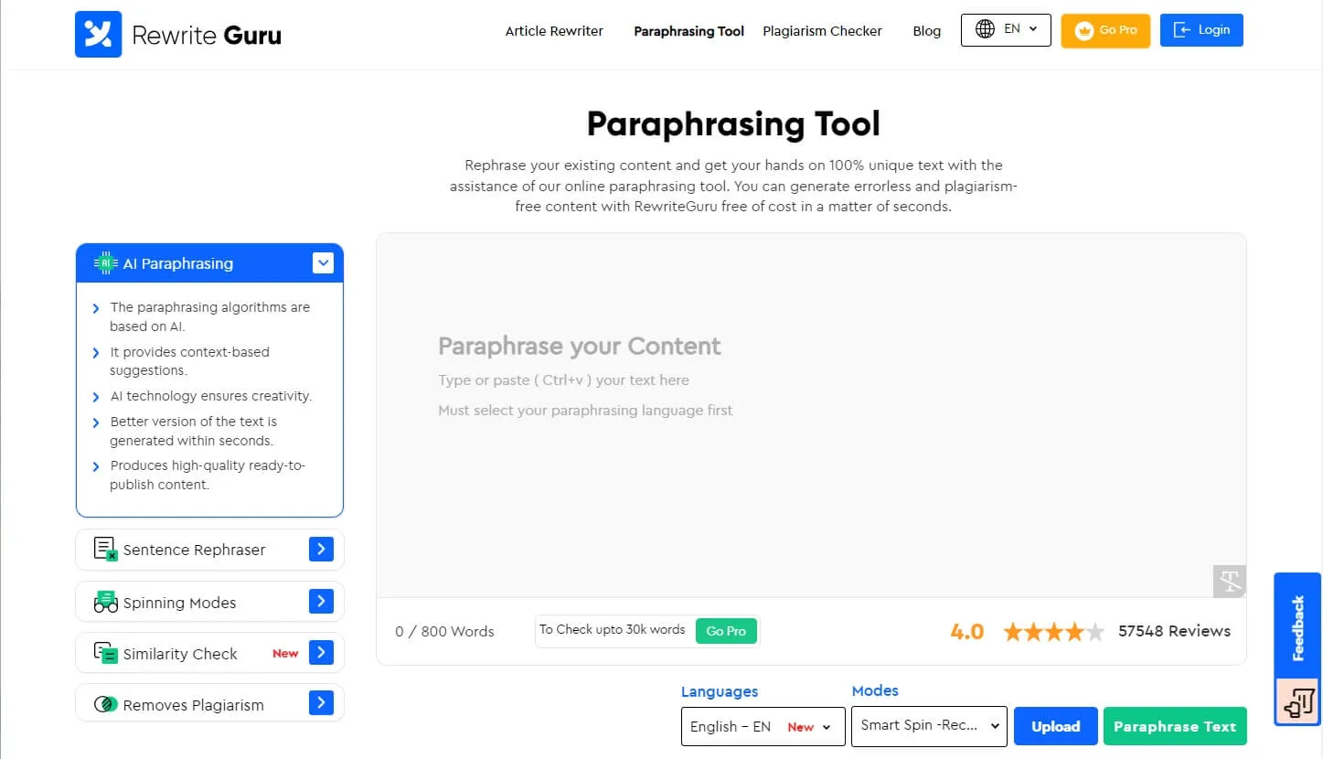 ai paraphrasing tool rewriteguru