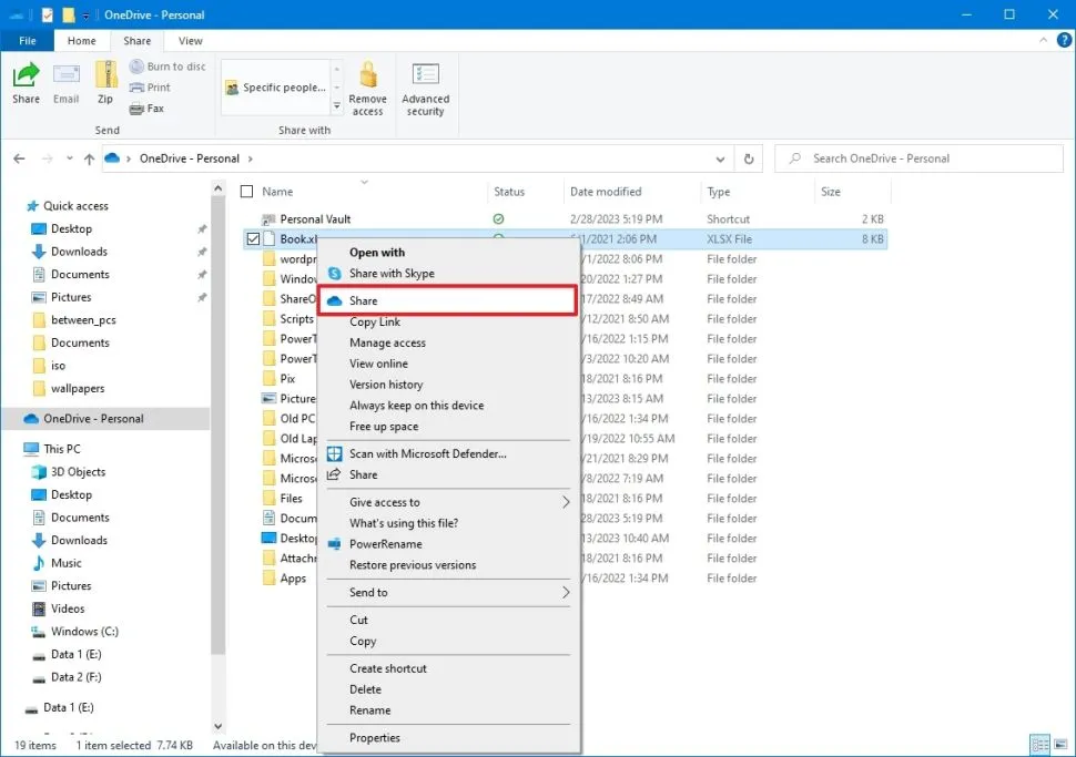 OneDrive에서 파일 공유